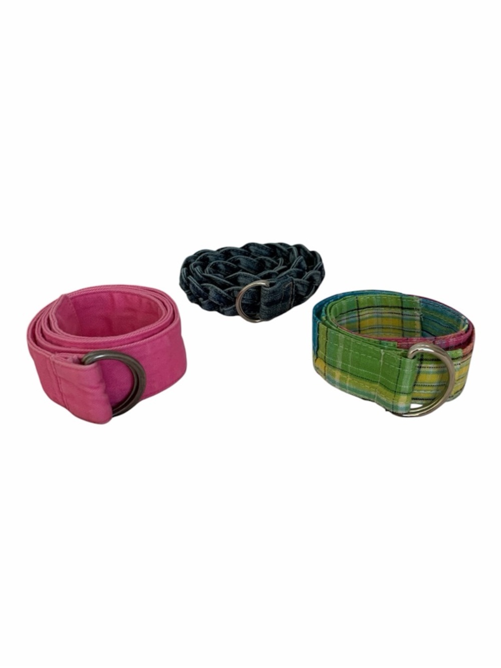 Belt Lot of 3 Solid Plaid Jean Braided Adjustable Blue Pink Girls